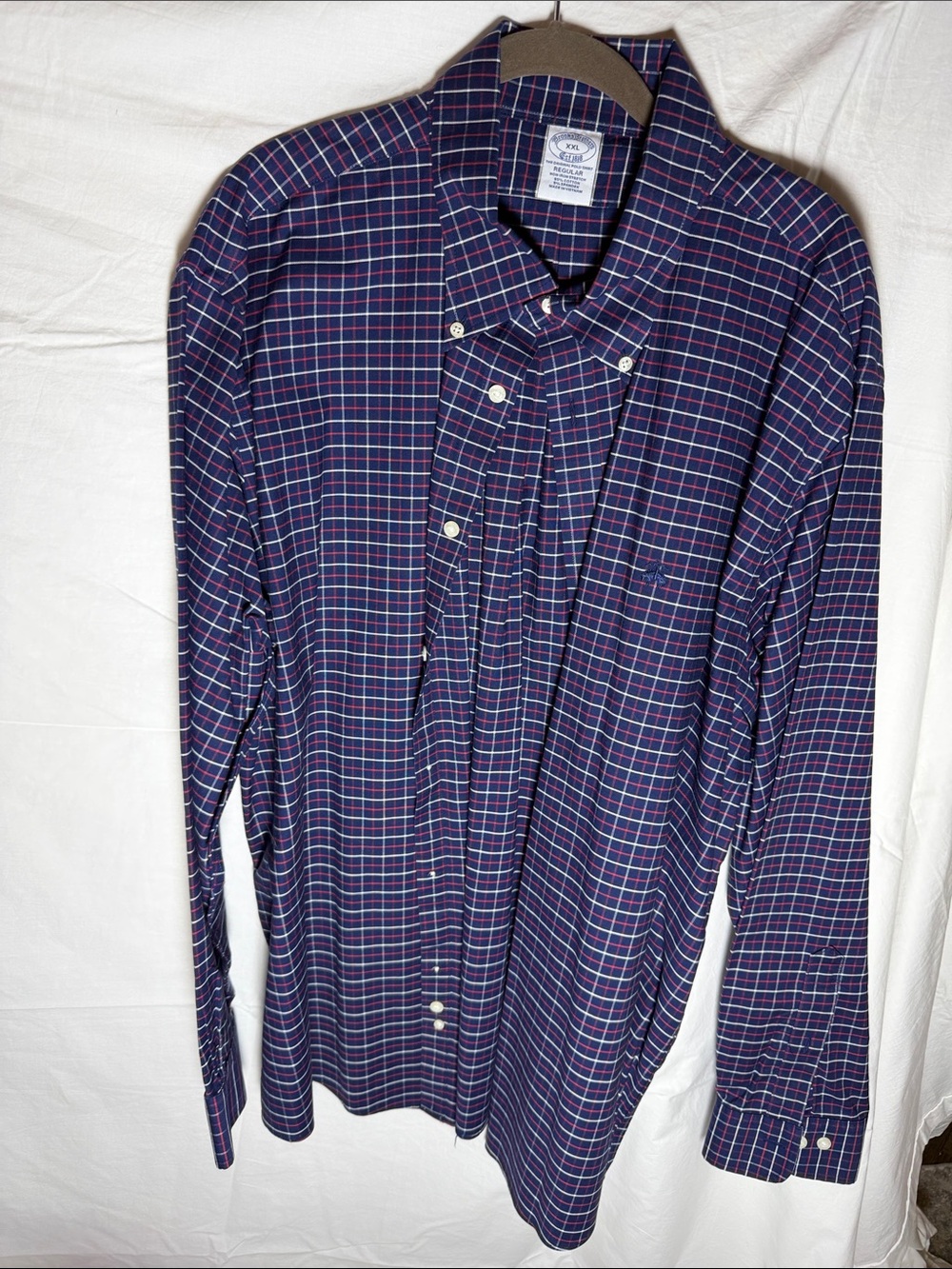 Brooks Brothers Navy Plaid Button-Down Shirt with Red & Green Accents